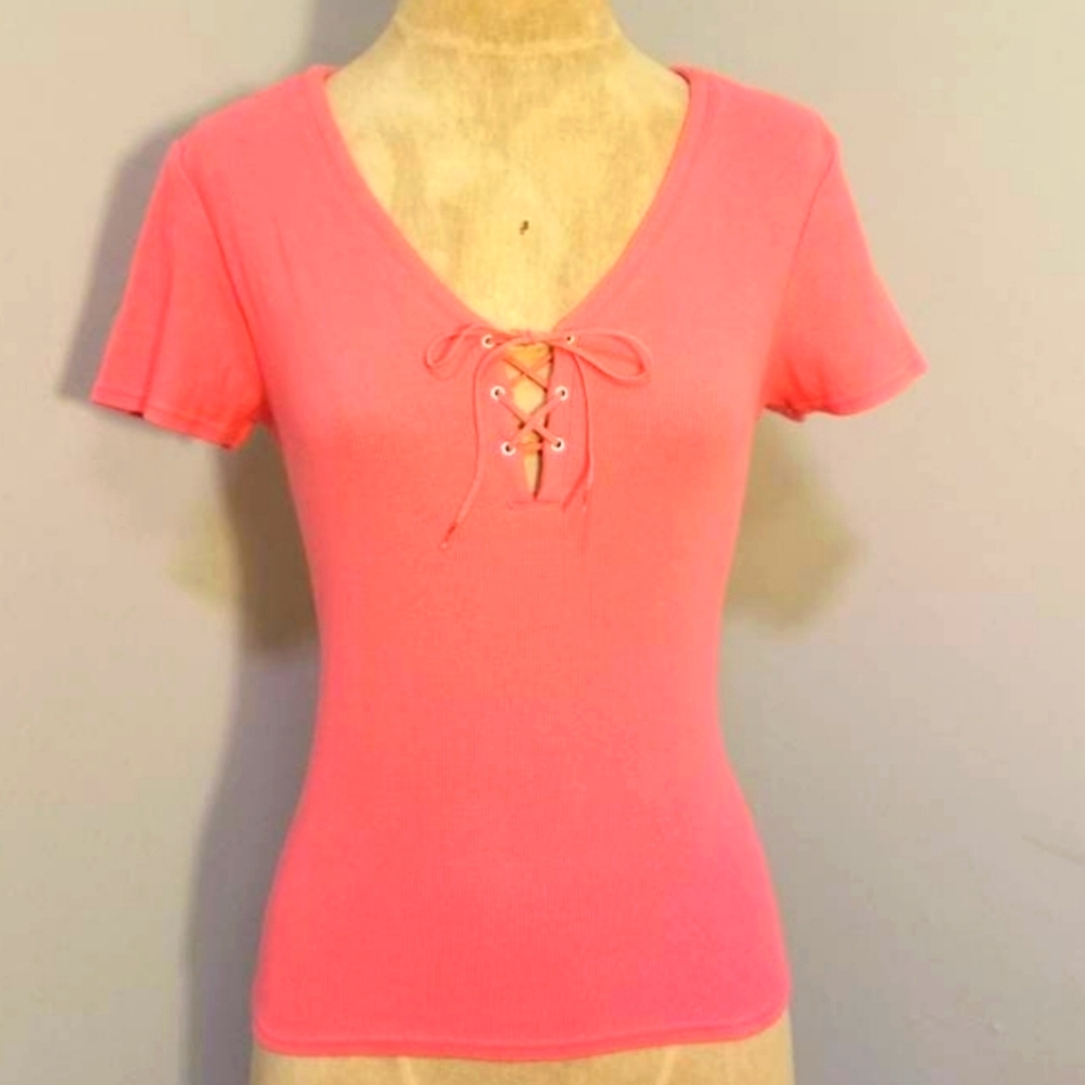 Y2K TOMMY HILFIGER BRIGHT PINK LACE UP TOP SEXY MEAN GIRLS XL PREPPY POPULAR VTG